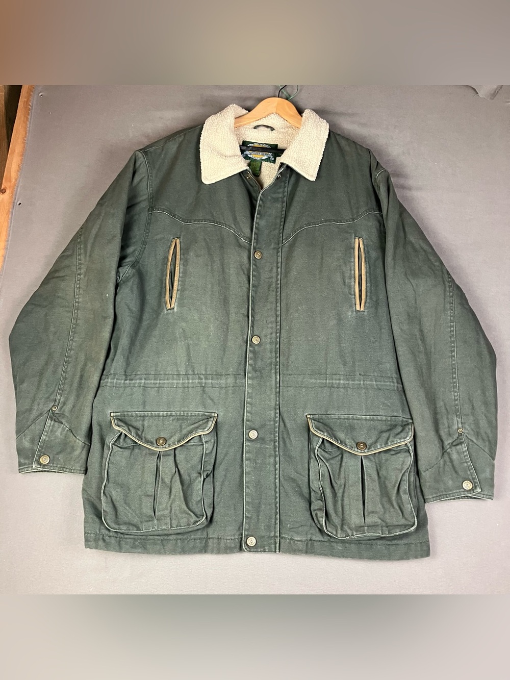 Cabelas Men’s Size XL TALL Canvas Sherpa Lined Barn Work Jacket Green Full Zip.